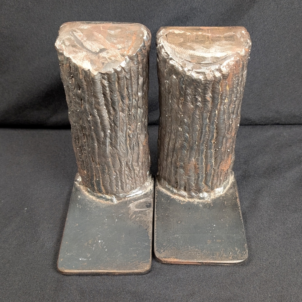 3lbs Each Welded Tree Trunk Style Book Ends Metal Steel Library 6.25" Rustic